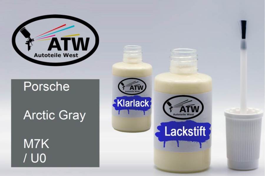 Porsche, Arctic Gray, M7K / U0: 20ml Lackstift + 20ml Klarlack - Set, von ATW Autoteile West.